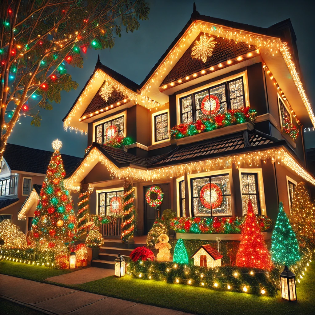 Festive Home with Christmas Lights